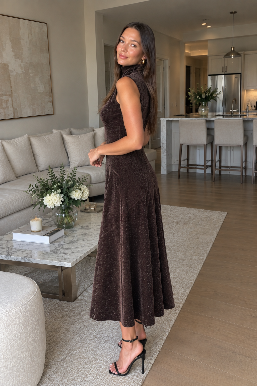 Elara Velvet Midi Dress