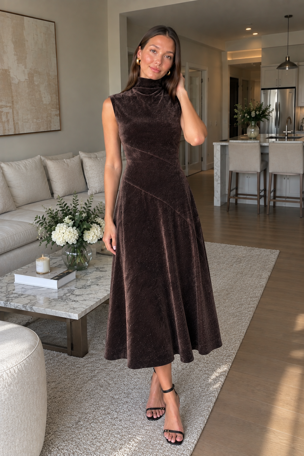 Elara Velvet Midi Dress