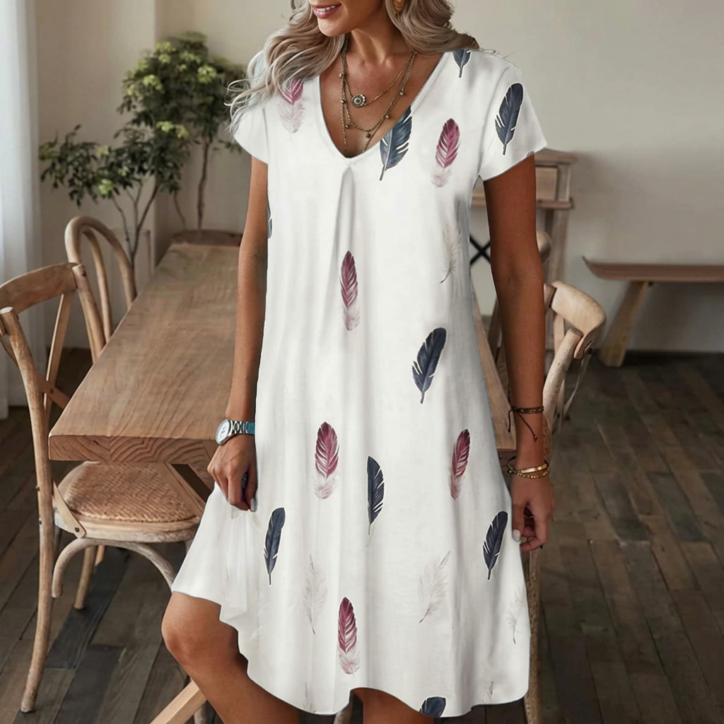 Elara - Printed V-Neck Swing Dress