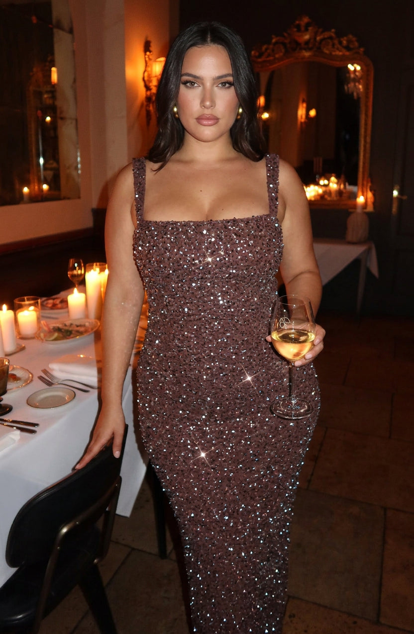 Esmé Maxi Dress - Plum Brown Sparkle