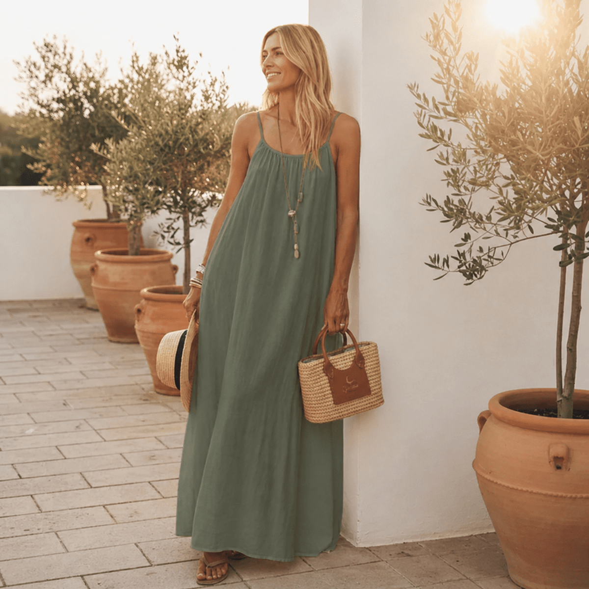 Women's Spaghetti Strap Casual Shift Dress Adjustable