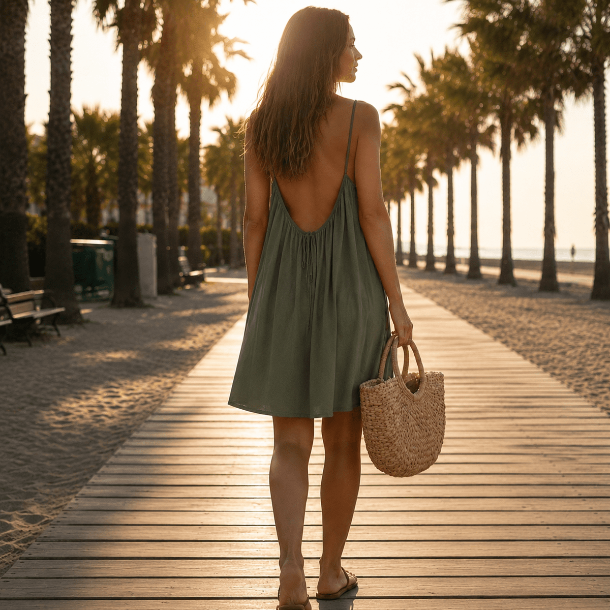 Women's Spaghetti Strap Casual Shift Dress Adjustable